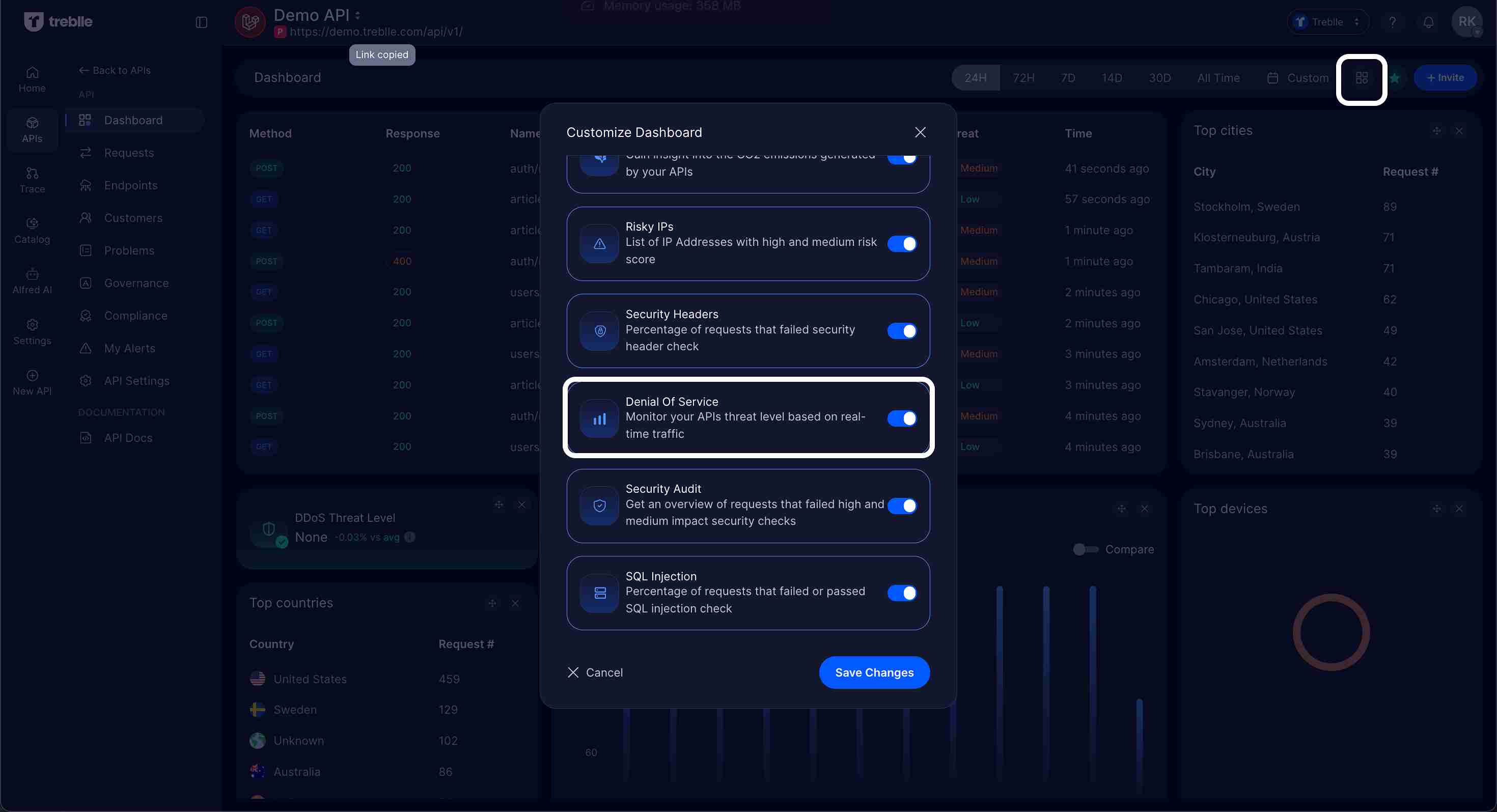 Enable DDoS Monitoring Widget