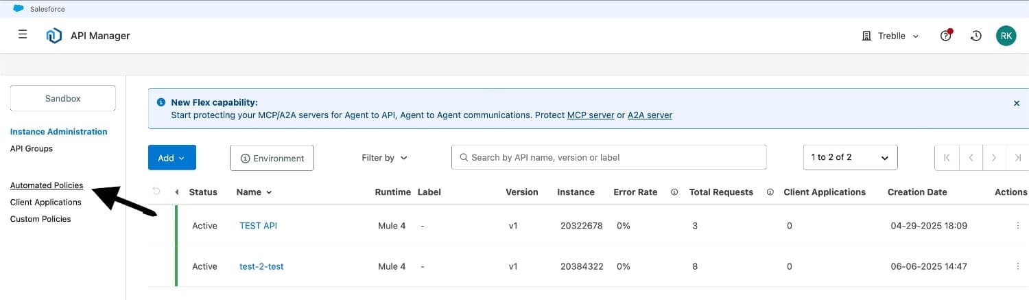 Automated Policies in API Manager sidebar