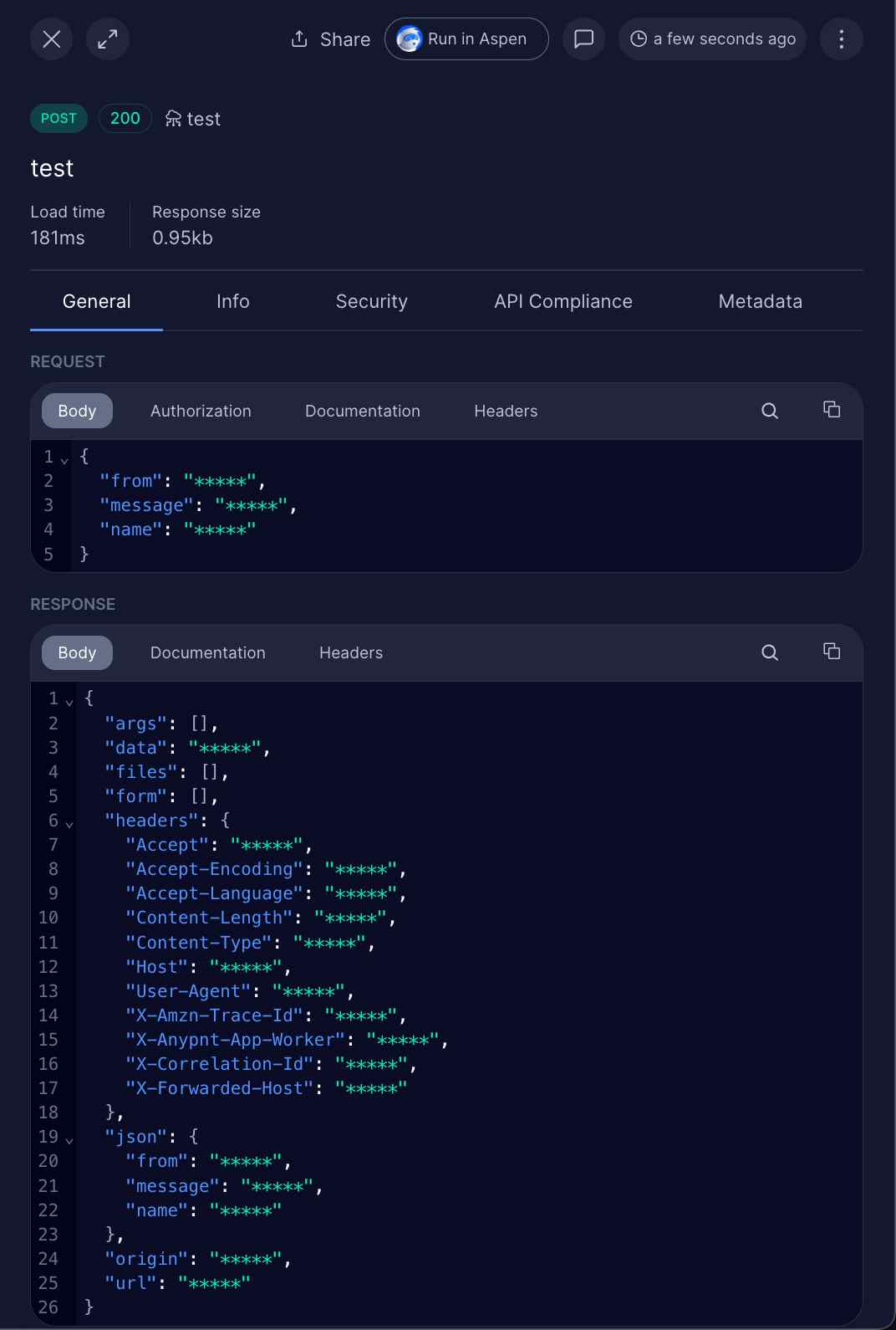 Masked payload in dashboard