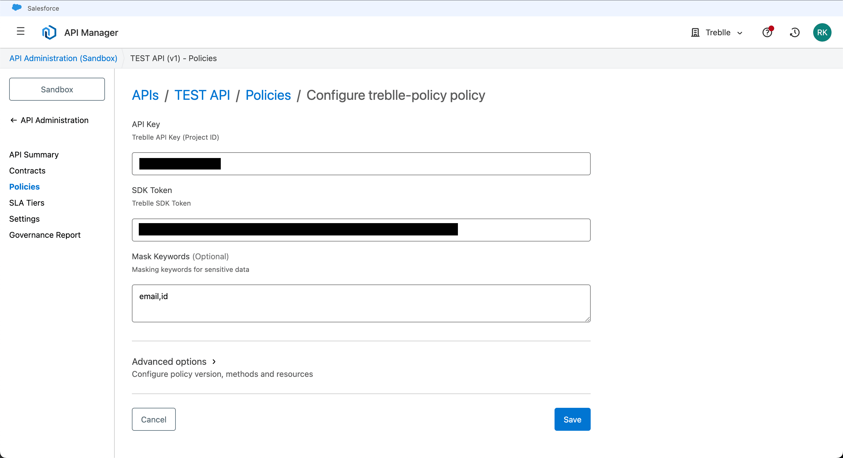 Masking fields configuration