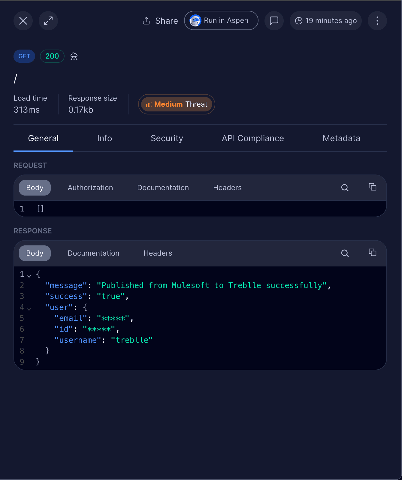 Masked data in Treblle dashboard
