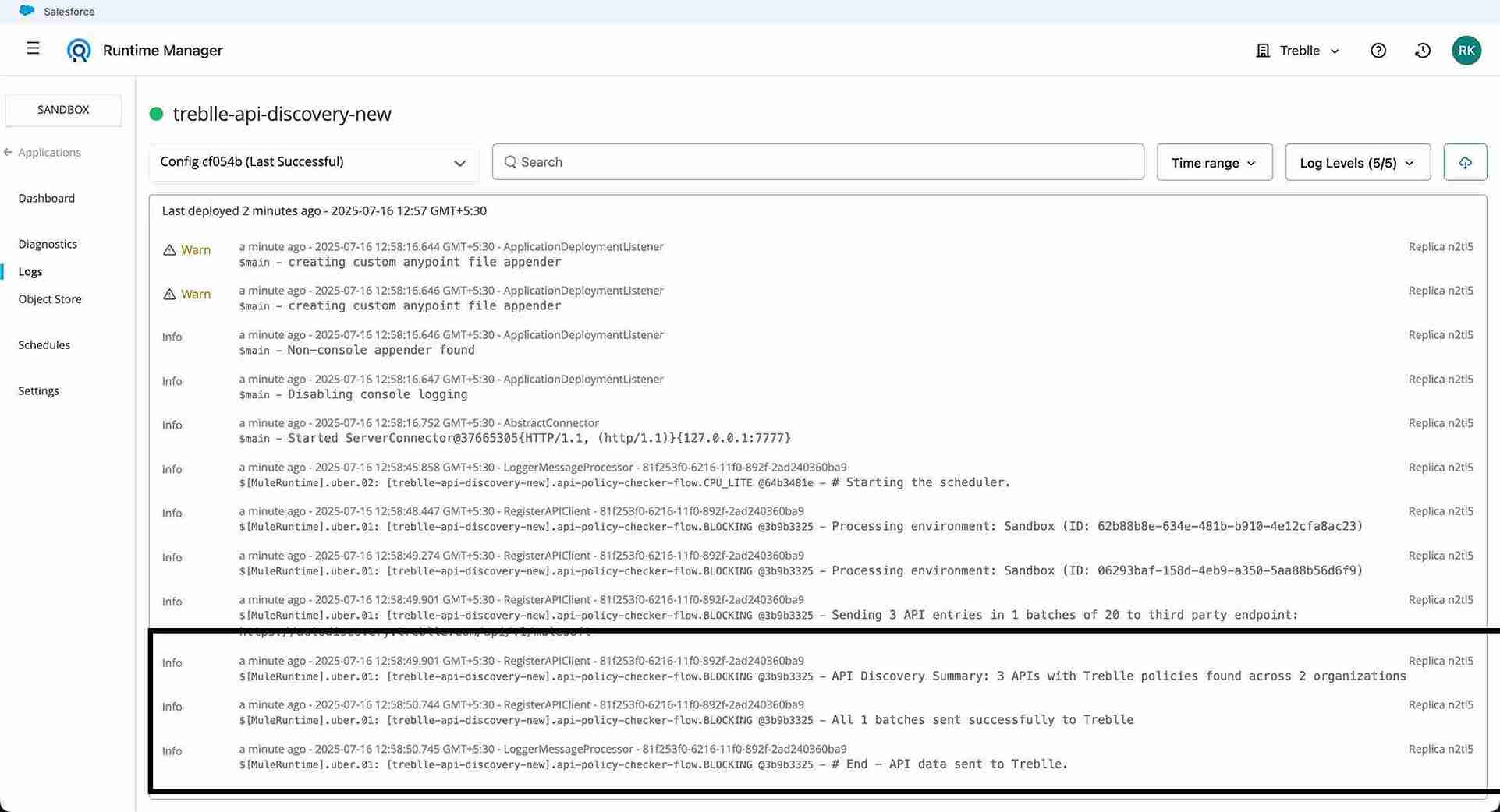 Business group monitoring logs