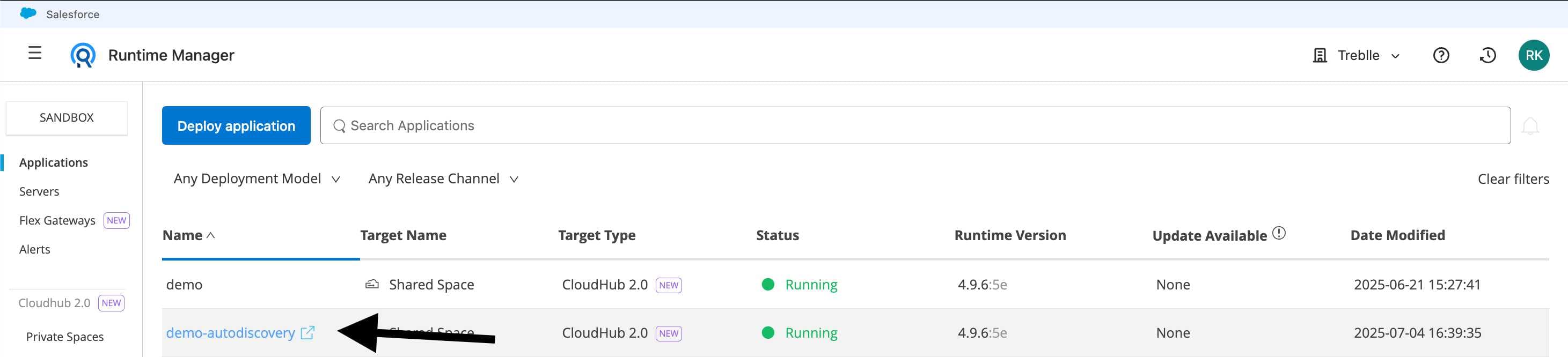 Deployed application