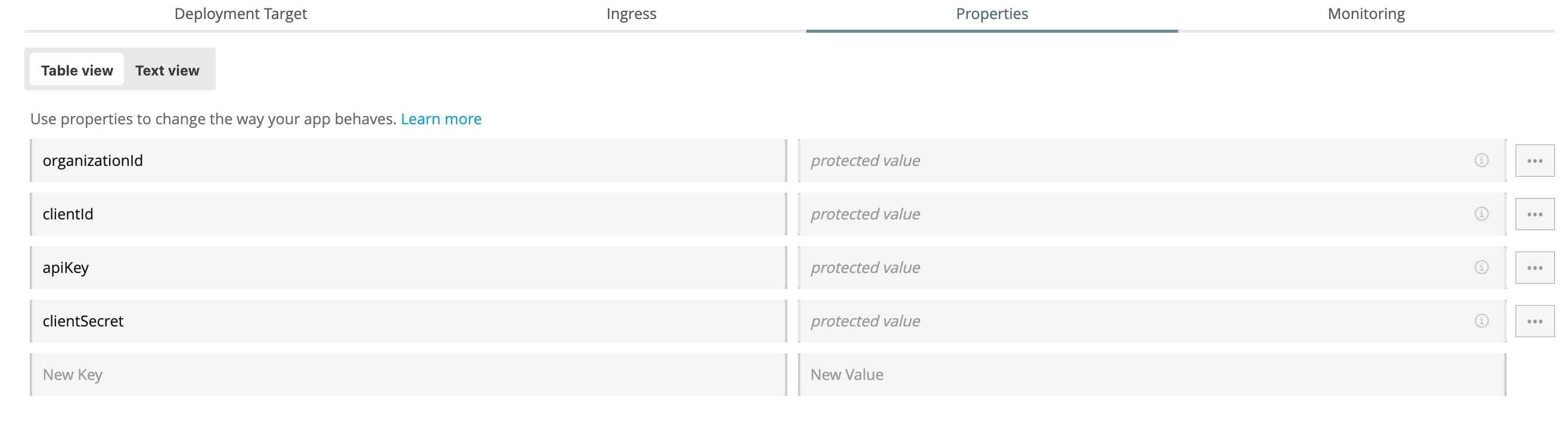 Application properties configuration