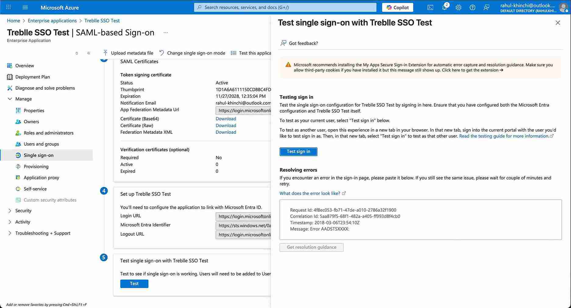 Test SSO Dialog in Azure