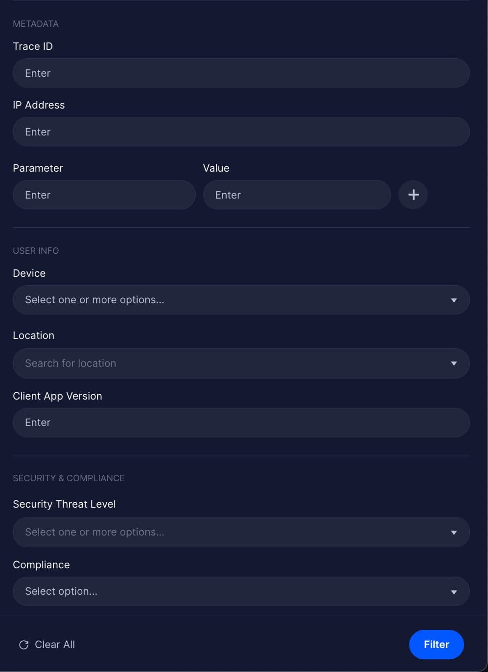 Filter Panel - Metadata and User Info