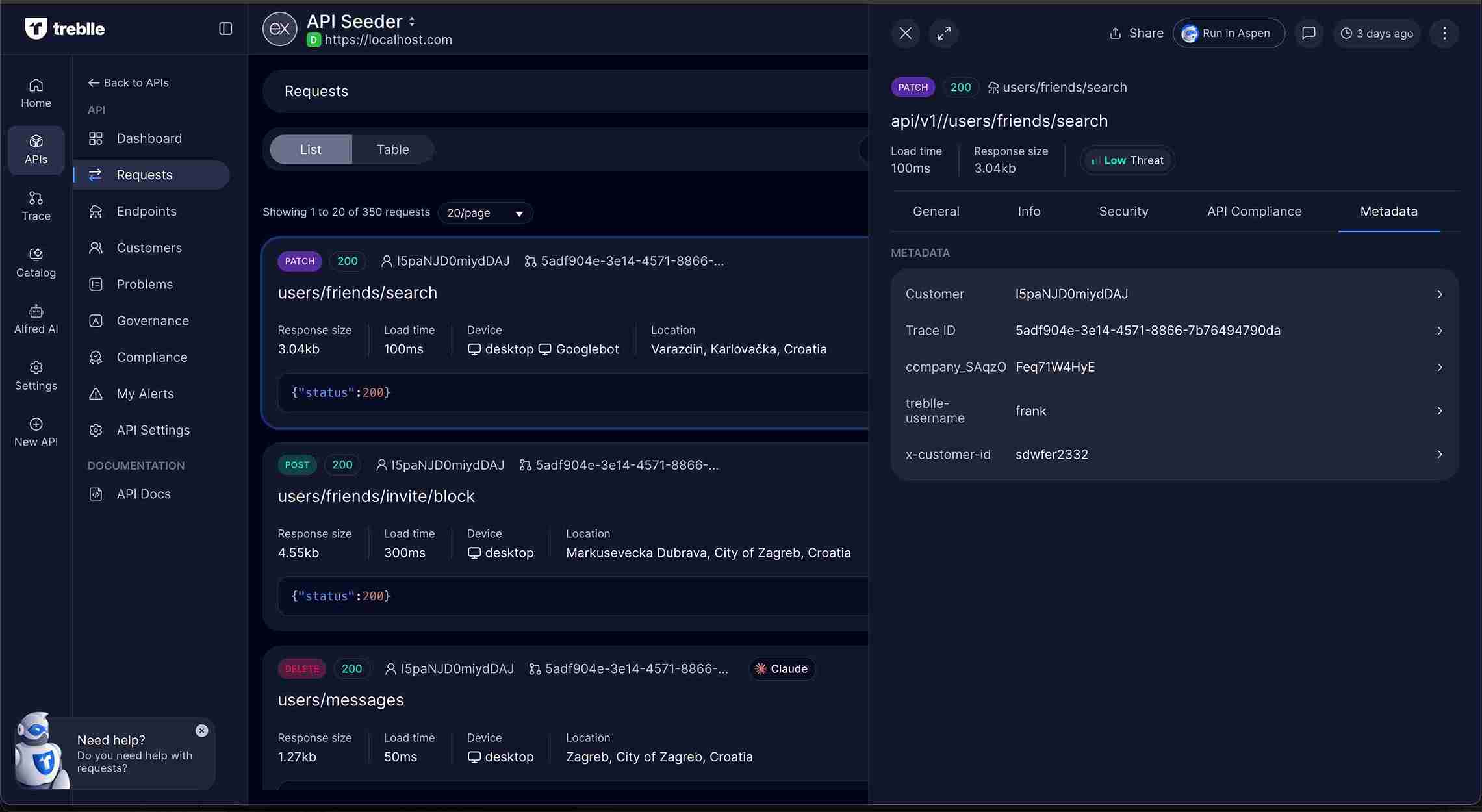 Treblle Metadata Header in General Tab
