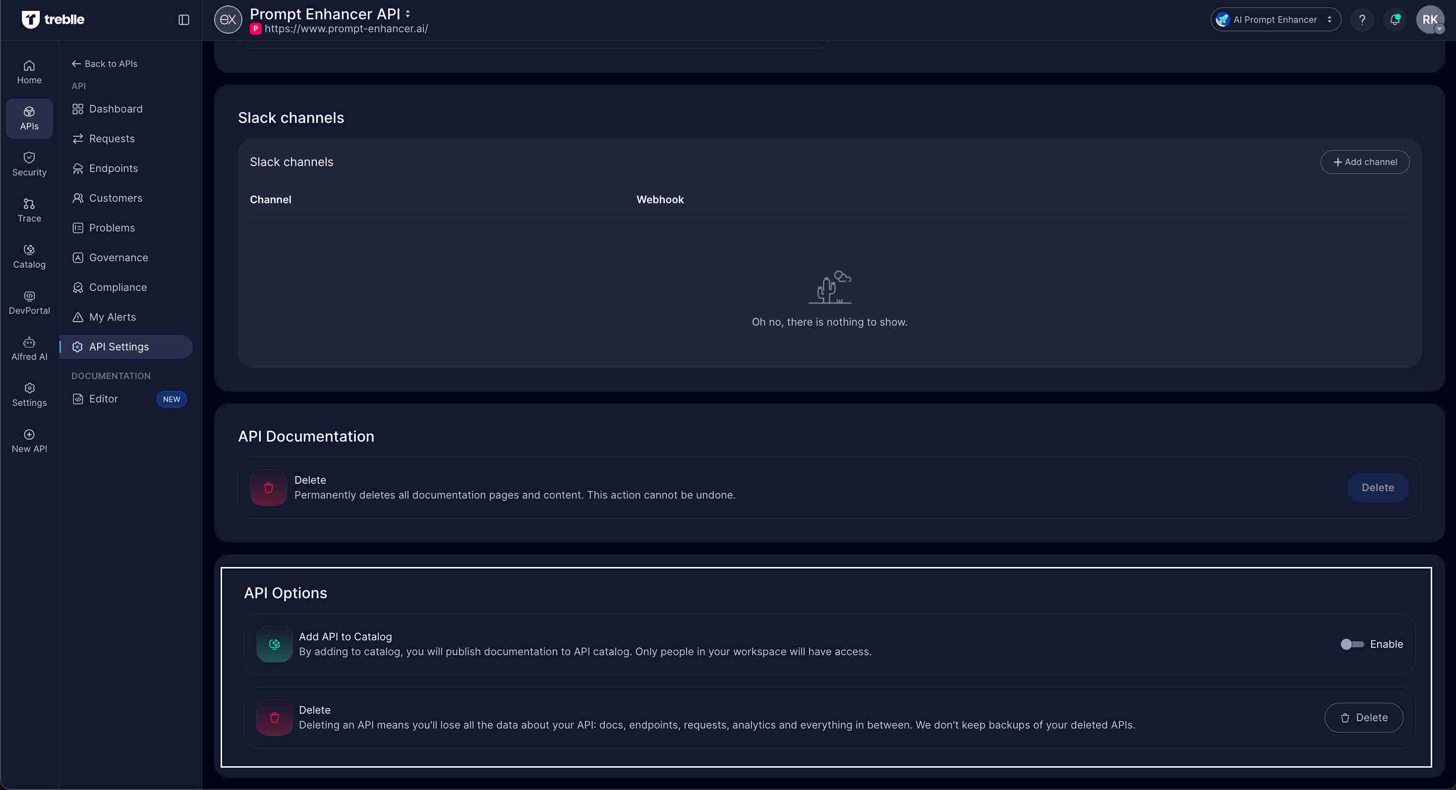 API Options - Add API to Catalog Toggle