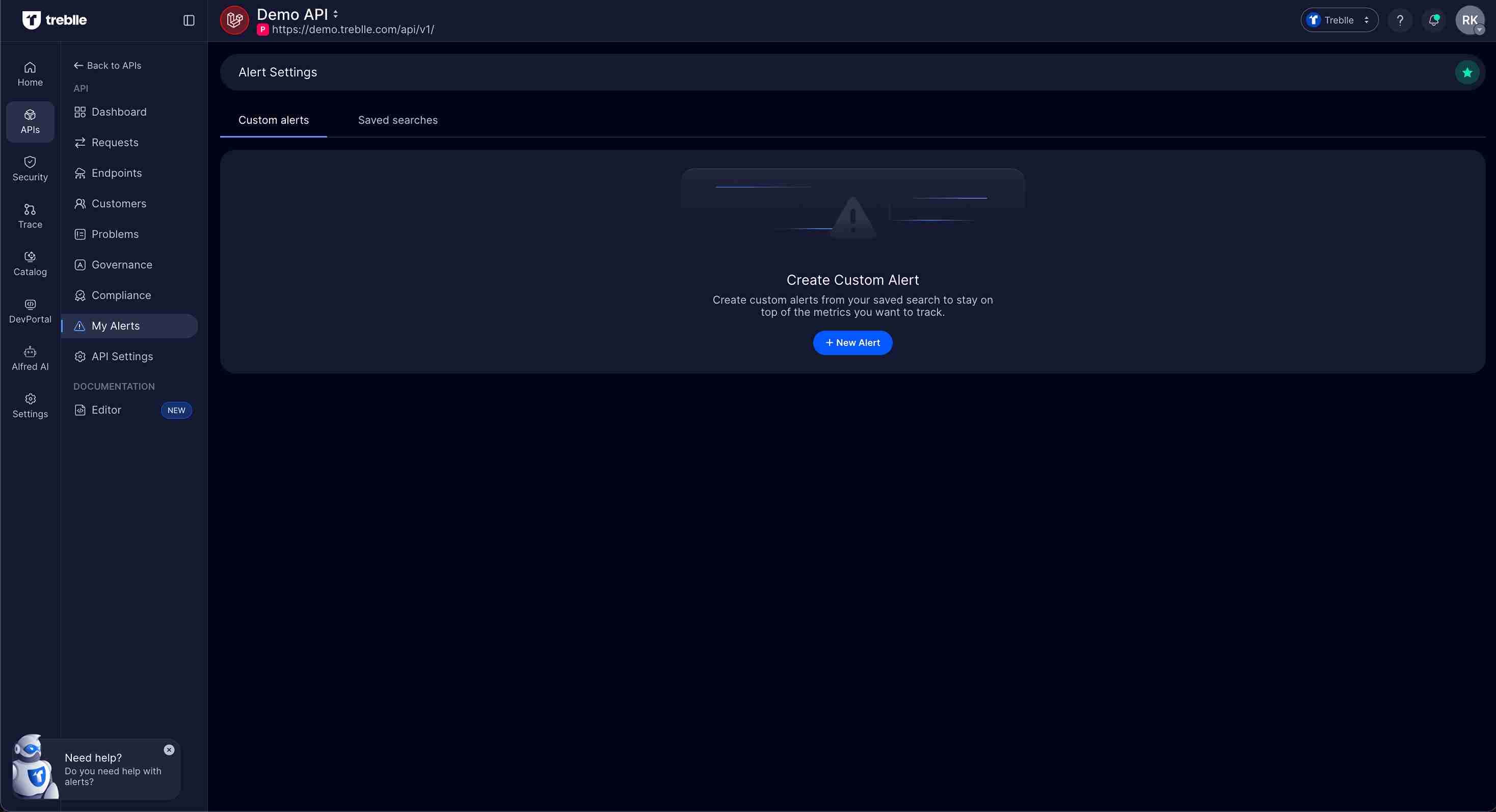 Alert Settings Page - Create Custom Alert