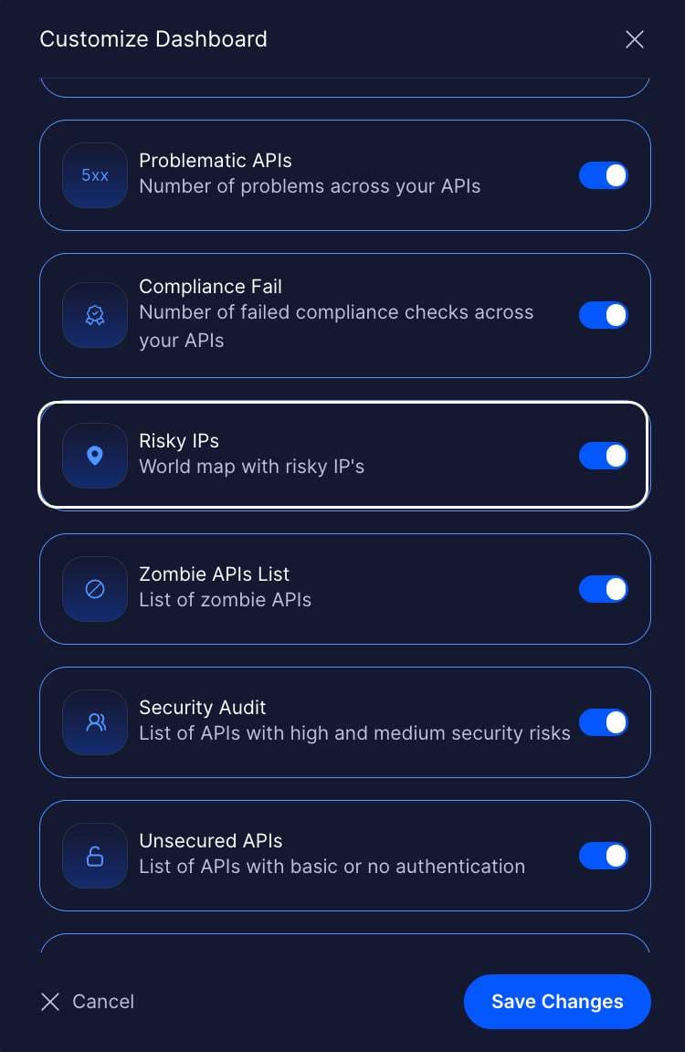 Enable Risky IPs Widget in Customize Dashboard